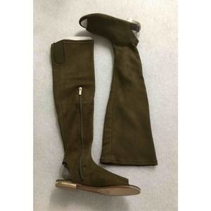 Bamboo Knee High Open Toe Flat Suede Boot Size 9